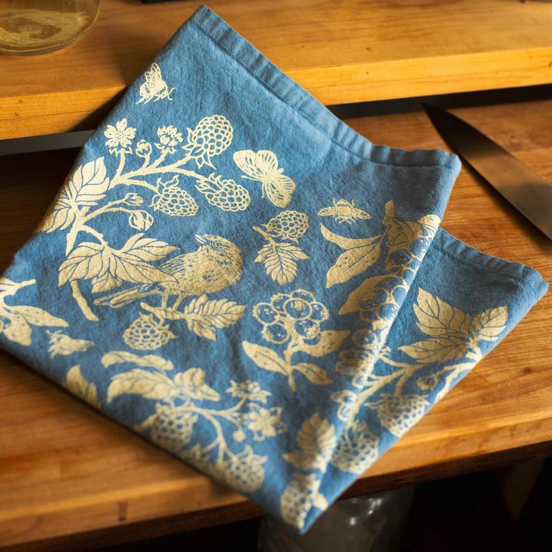 Berries Tea Towel, Hand Screenprinted Hand Dyed, 100% Organic Fair Trade Cotton image 2