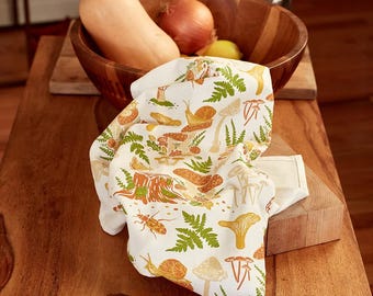 Mushroom Tea Towel: Organic Cotton Cottagecore Kitchen Decor