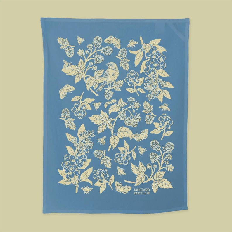 Berries Tea Towel, Hand Screenprinted Hand Dyed, 100% Organic Fair Trade Cotton image 9