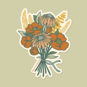 Ramo de amapolas de California y flores secas, vinilo adhesivo impermeable de 7,6 cm