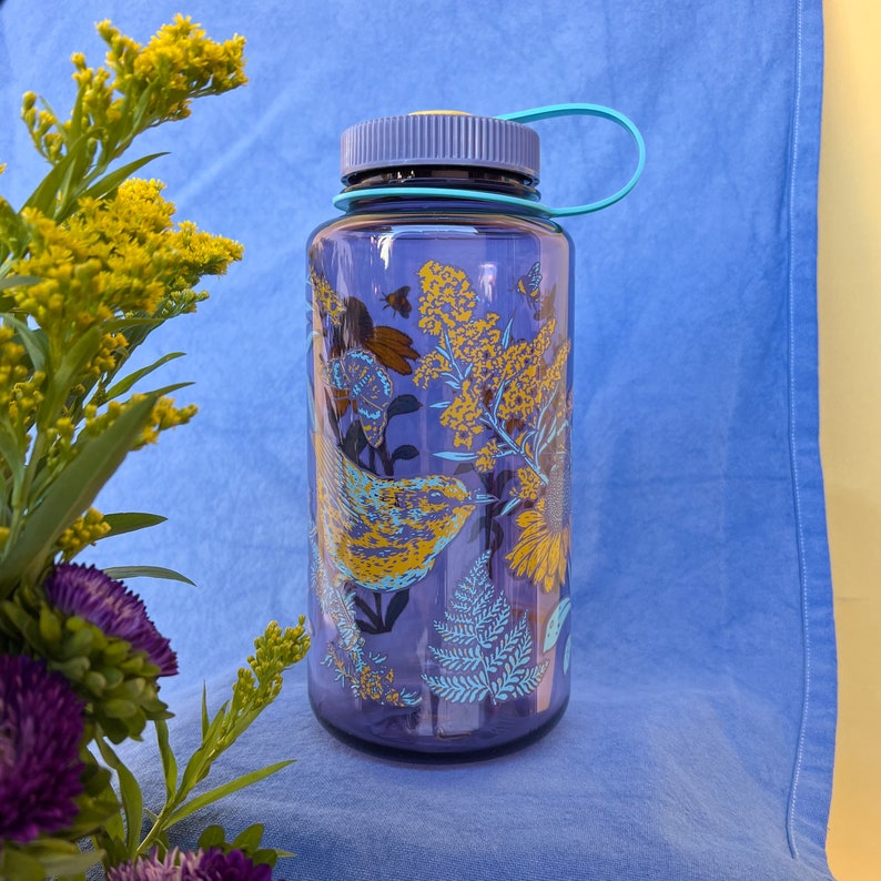 32oz Wide Mouth Nalgene Water Bottle: Prairie, Prairie Warbler, Bird, Floral image 10