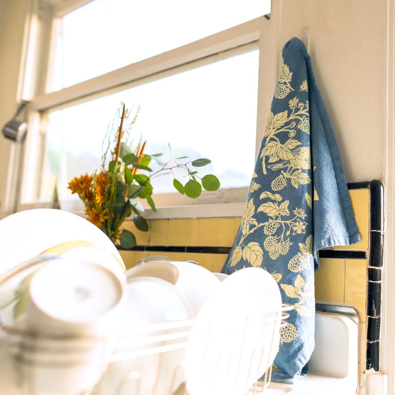 Berries Tea Towel, Hand Screenprinted Hand Dyed, 100% Organic Fair Trade Cotton image 4