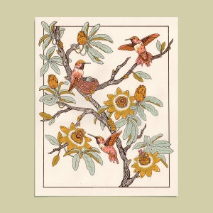 Hummingbirds & Passionflowers 16x20&quot; hand printed Screenprint