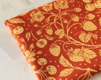 Cherry: Jam, Bountiful, Mustard Beetle, Birch Fabrics, GOTS certified organic cotton poplin, fabric by the HALF yard, yardage