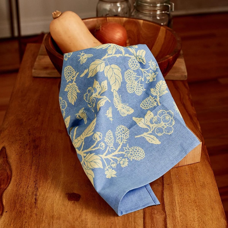Berries Tea Towel, Hand Screenprinted Hand Dyed, 100% Organic Fair Trade Cotton image 5