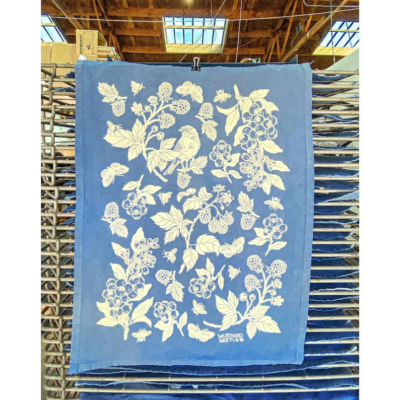 Berries Tea Towel, Hand Screenprinted Hand Dyed, 100% Organic Fair Trade Cotton image 8