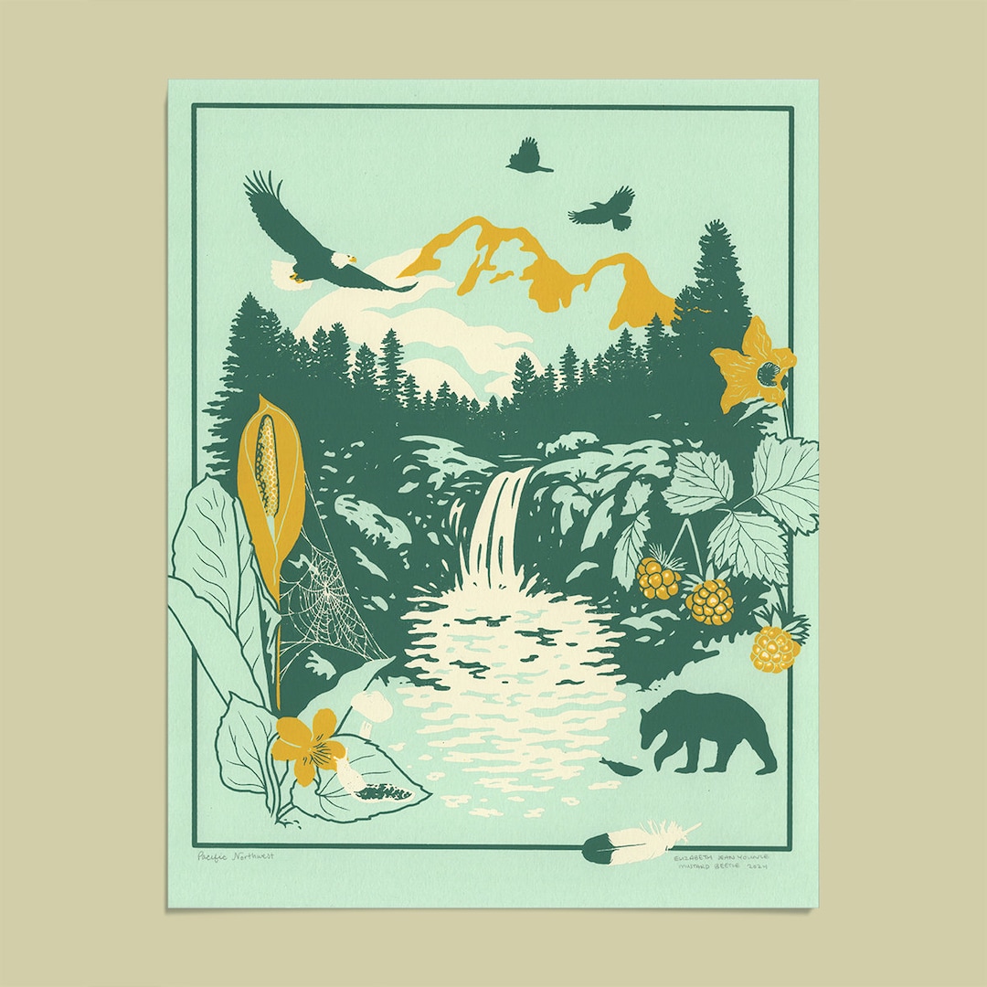 Pacific Northwest Screenprint: Coastal Wildlife Art Print (11x14) - Etsy