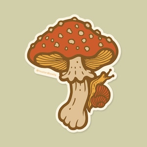 Champignon et escargot, autocollant en vinyle imperméable 3 po.