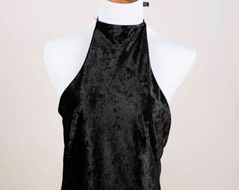 Crushed Black Velvet Halter Dress