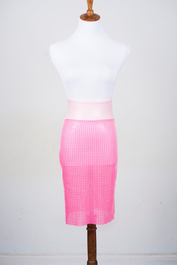 hot pink velvet pencil skirt