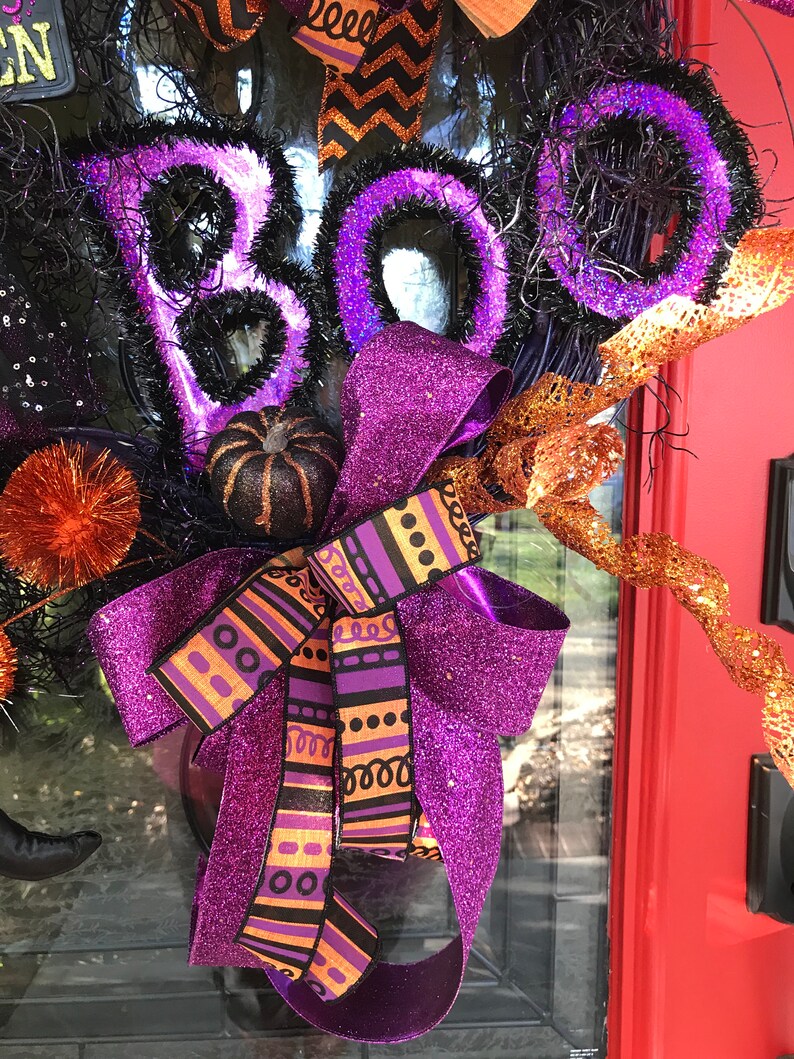 Witch Wreath Happy Halloween Wreath Boo Wreath Wicked Witch Wreath Halloween Wreath Scary Halloween Wreath Purple Black Witch Wreath
