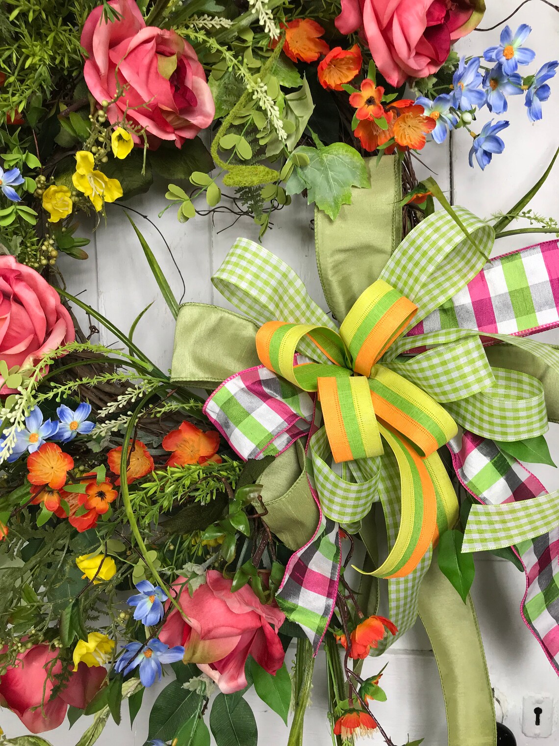 Large Summer Wreath Flower Garden Wreath Country Rose Garden Etsy