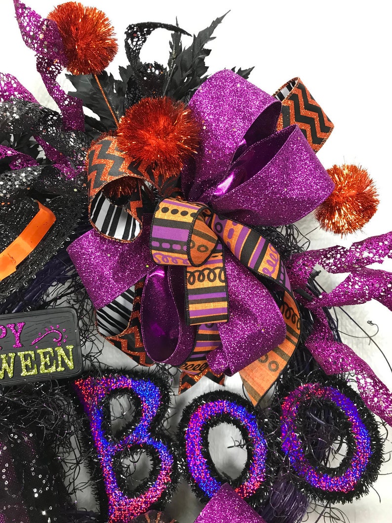 Witch Wreath Happy Halloween Wreath Boo Wreath Wicked Witch Wreath Halloween Wreath Scary Halloween Wreath Purple Black Witch Wreath
