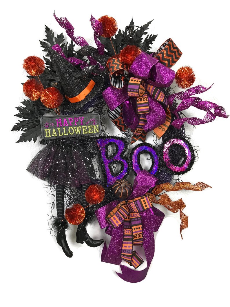 Witch Wreath Happy Halloween Wreath Boo Wreath Wicked Witch Wreath Halloween Wreath Scary Halloween Wreath Purple Black Witch Wreath