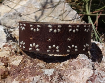 boho leather choker/womans/girls/leather choker/woven string necklace/leather jewelry/repurposed/upcycled brown white leather choker/CH20