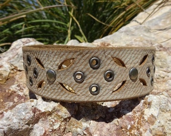 leather choker/upcycled leather choker/studs, eyelets and cut out necklace/white and silver leather choker/leather collar/CH19