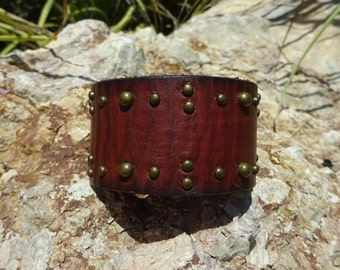 studded leather cuff bracelet/upcycled leather cuff/unisex cuff/punk cuff/leather OOAK cuff/retro girls bracelet/brown cuff/gold studs/C139