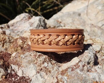 upcycled leather cuff/laced leather cuff/unisex bracelet/braided cuff braclet/weathered/rustic leather bracelet/brown cuff/mens/womans/C231