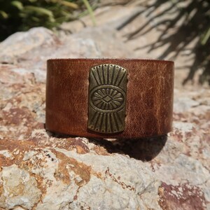 brown leather cuff/southwestern concho cuff/upcycled leather bracelet/womans bracelet/girls bracelet/southwestern cuff/distressed cuff/C245