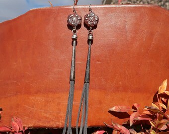 OOAK handmade blue suede fringe earrings/upcycled cowgirl earrings/southwestern earrings/leather tassel earrings/womans girls earrings/E52