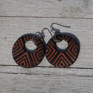 Handmade black and tan leather earrings/geometric earrings/leather jewelry/leather earrings/womens earrings/girls earrings/jewelry/E909