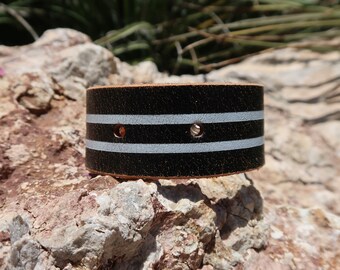 black leather cuff/upcycled leather cuff/striped bracelet/leather bracelet/womans girls bracelet/leather jewelry/mens leather cuff/C305
