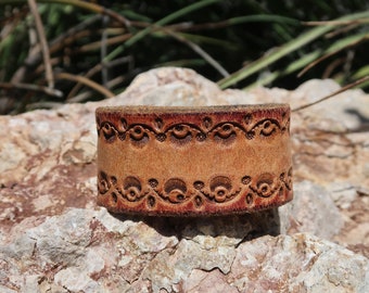 southwestern leather cuff/tooled leather bracelet/unisex cuff/brown leather cuff/upcycled leather cuff/rustic/distressed  mens cuff/C290