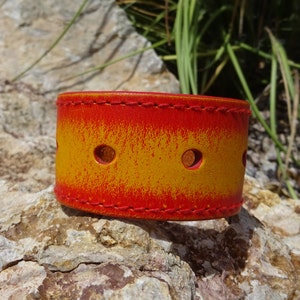 red yellow cuff/upcycled leather cuff/bracelet/womans/mens/unisex cuff/leather cuff/rocker cuff/leather cuff bracelet/skater cuff/jewelryC25