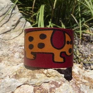 upcycled leather cuff/maroon dog cuff/leather cuff bracelet/painted dog cuff/leather jewelry/leather cuff/girls bracelet/puppy cuff/C33
