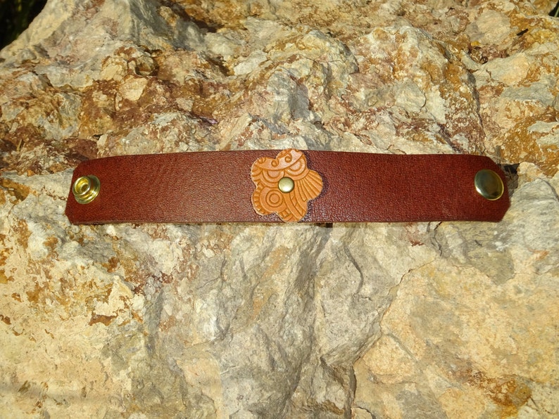 Brown Leather Cuff/upcycled Leather Cuff/flower Etsy