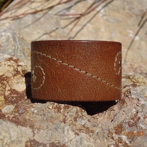 brown leather cuff/upcycled leather cuff/rustic/mens/women/leather cuff bracelet/rocker cuff/sewn swirl cuff/belt cuff/leather jewelry/C107