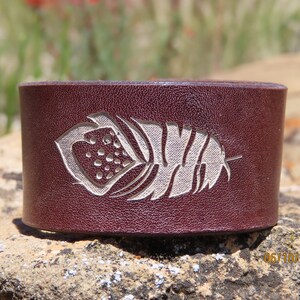 brown feather cuff/brown leather cuff/painted bracelet/upcycled leather cuff/womens bracelet/girls cuff/leather jewelry/tribal cuff/C890
