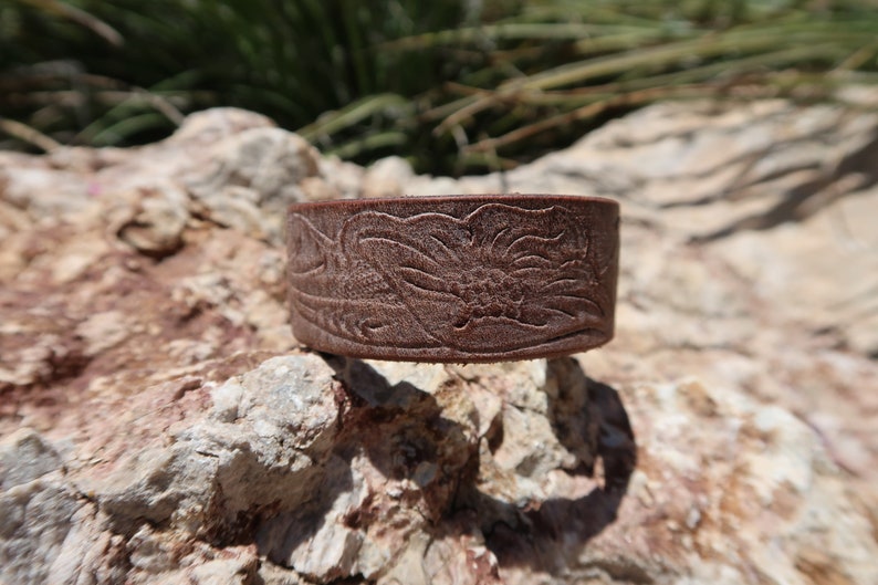 upcycled leather cuffleather cuffunisex leather cuffwomansgirl braceletflower cuffleather jewelrywhite washed cuffC307