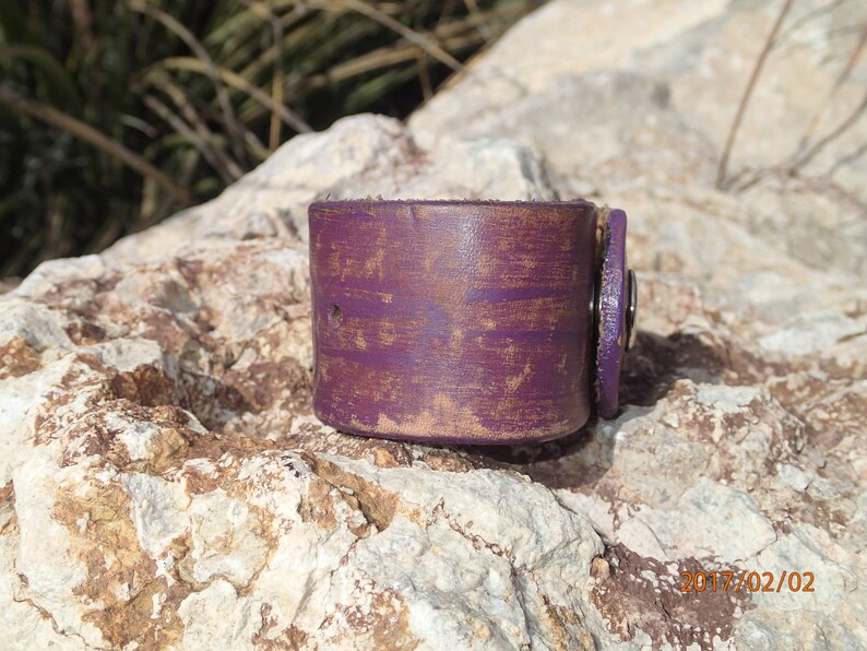 purple leather flower cuffhandmade leather cuffflower braceletpainted leather braceletwomans braceletgirl braceletleather jewelryC232