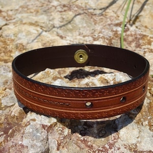 brown leather choker/womens feminine leather choker/embossed leather necklace/leather jewelry/upcycled leather choker/modern sleek/CH28