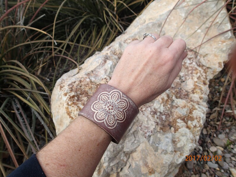 Brown Leather Cuff/leather Flower Cuff/flower Bracelet/leather Bracelet