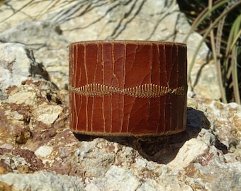 brown leather cuff/upcycled cuff bracelet/distressed worn rustic cracking leather cuff/unisex men woman cuff/rocker cuff/leather jewelryC120