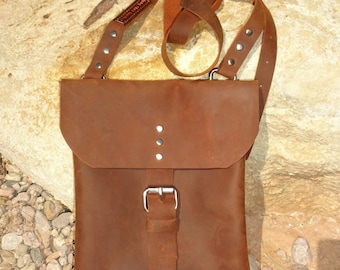 small handmade leather shoulder bag/unisex/mens/womans bag/dark brown distressed bag/leather crossbody purse bag pouch/rustic/carry all