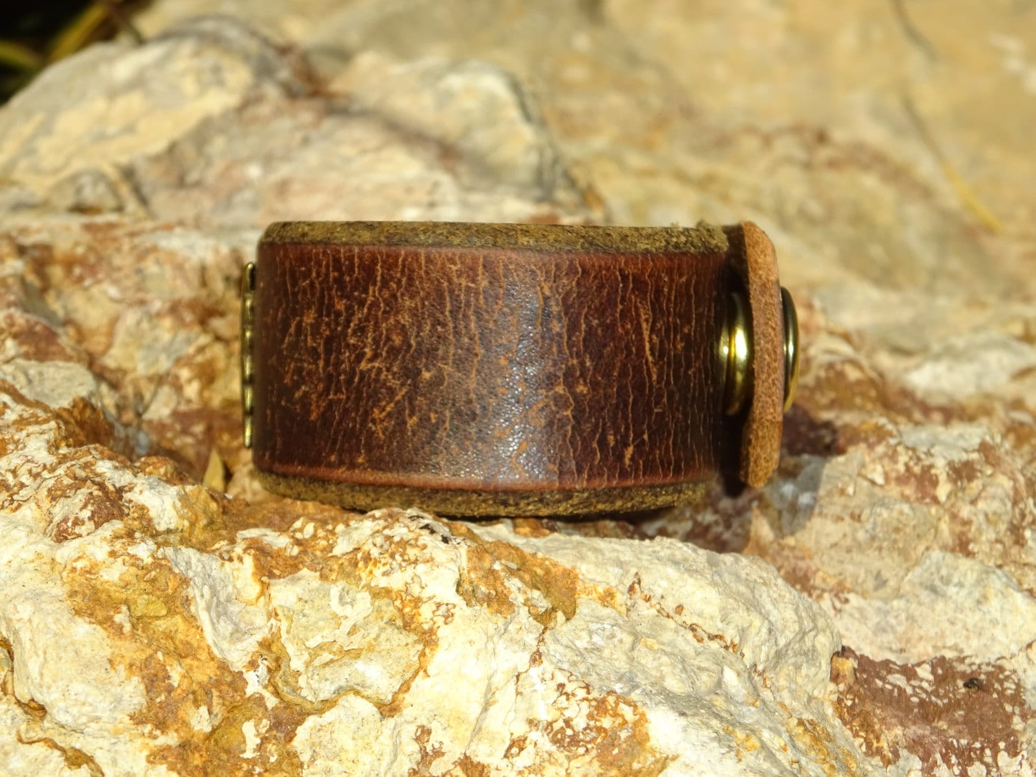 Brown Leather Cuff/upcycled Leather Cuff/found Metal  display picture 1