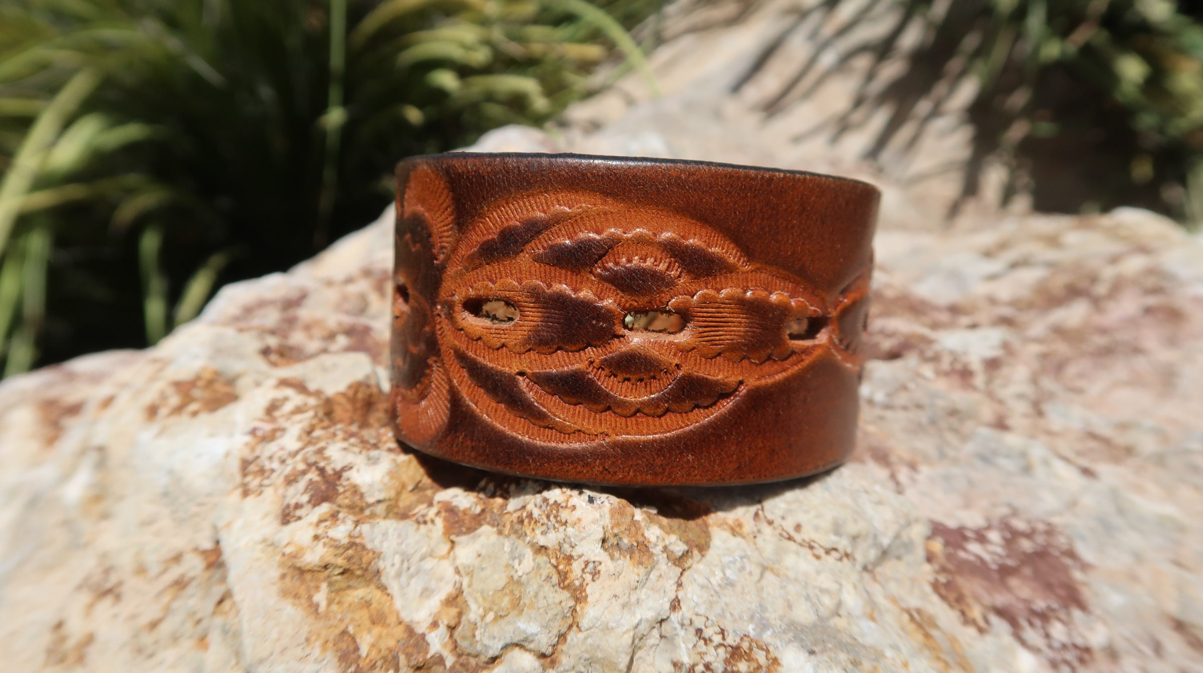 cuffrecycled leather cuff braceletwomans cuffleather cuffrepurposed leather cuff braceletflower cuffstamped painted flower cuffC265