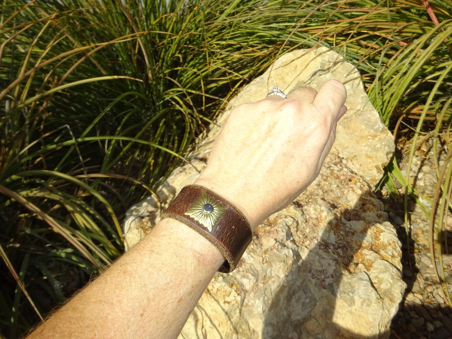 Up Cycled  Gold-Tone Brown Leather Pattern Cuff Bracelet - Women Accessories Must-Have Gold Cuff Bracelets for Women | Edgy, Durable  main image 3