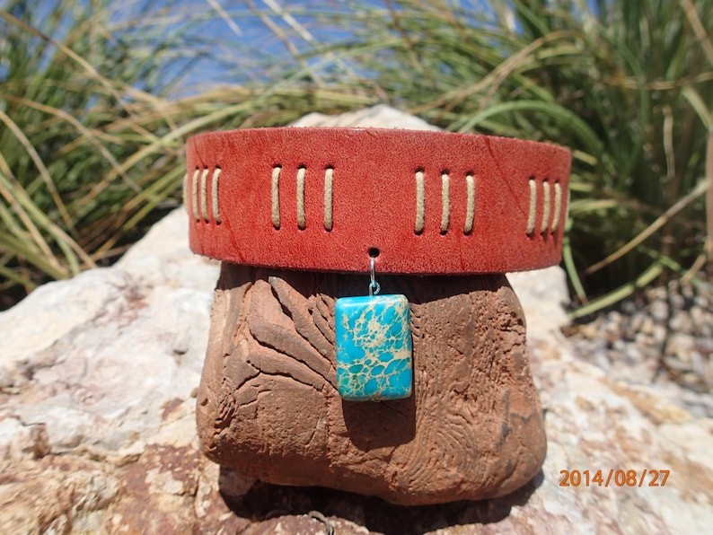 handmade leather chokerupcycled leather necklacewomansgirls leather chokerboho leather chokerturquoise stone necklacesewn chokerCH93