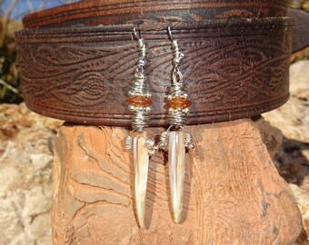 Handmade shell and bone earrings/wire wrap earrings/OOAK wire wrap shell earrings/silver dangles/womens girls earrings/boho earring/E35