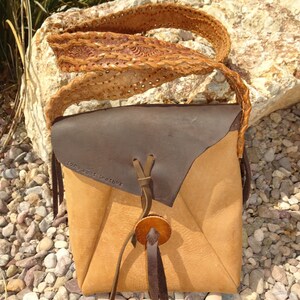OOAK hippie hobo bag/hand made light brown bag/leather shoulder crossbody purse/womens girls bag/upcycled leather belt strap/raw edge front