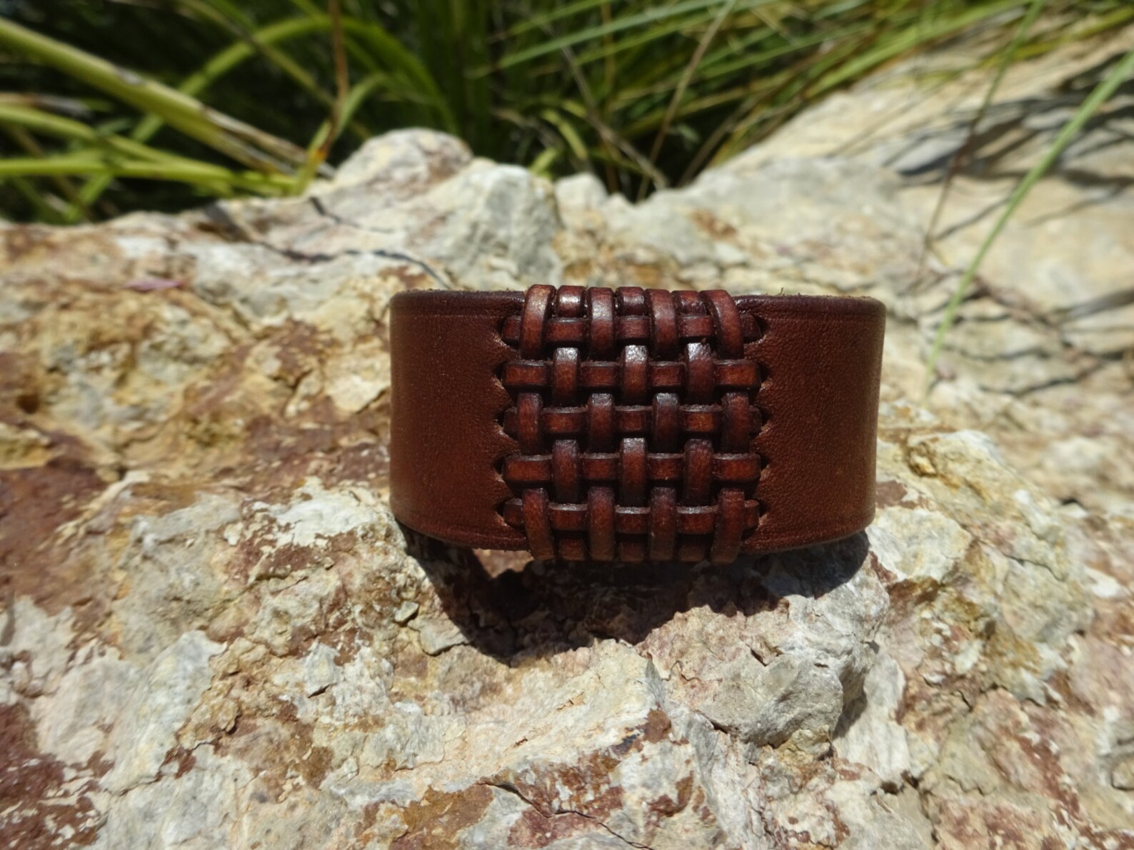 Brown Leather Cuff/basket Weave Leather Cuff/upcycled Leather Etsy