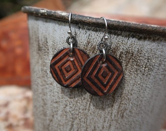 mini black leather earrings/Handmade leather earrings/geometric earrings/womens earring/round earrings/girls earrings/leather jewelry/E91