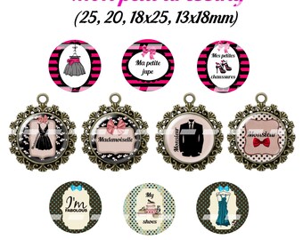 60 digital images for cabochon mon petit dressing (25,18x25,20,13x18mm)