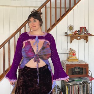 Love Witch Hippie Vintage Style Bolero Shrug Handmade Crochet Bell Sleeve