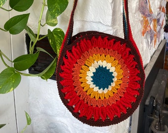 Listo para enviar GRANDE Crochet Sunburst Garden Tote agricultores mercado tote otoño bolso de otoño