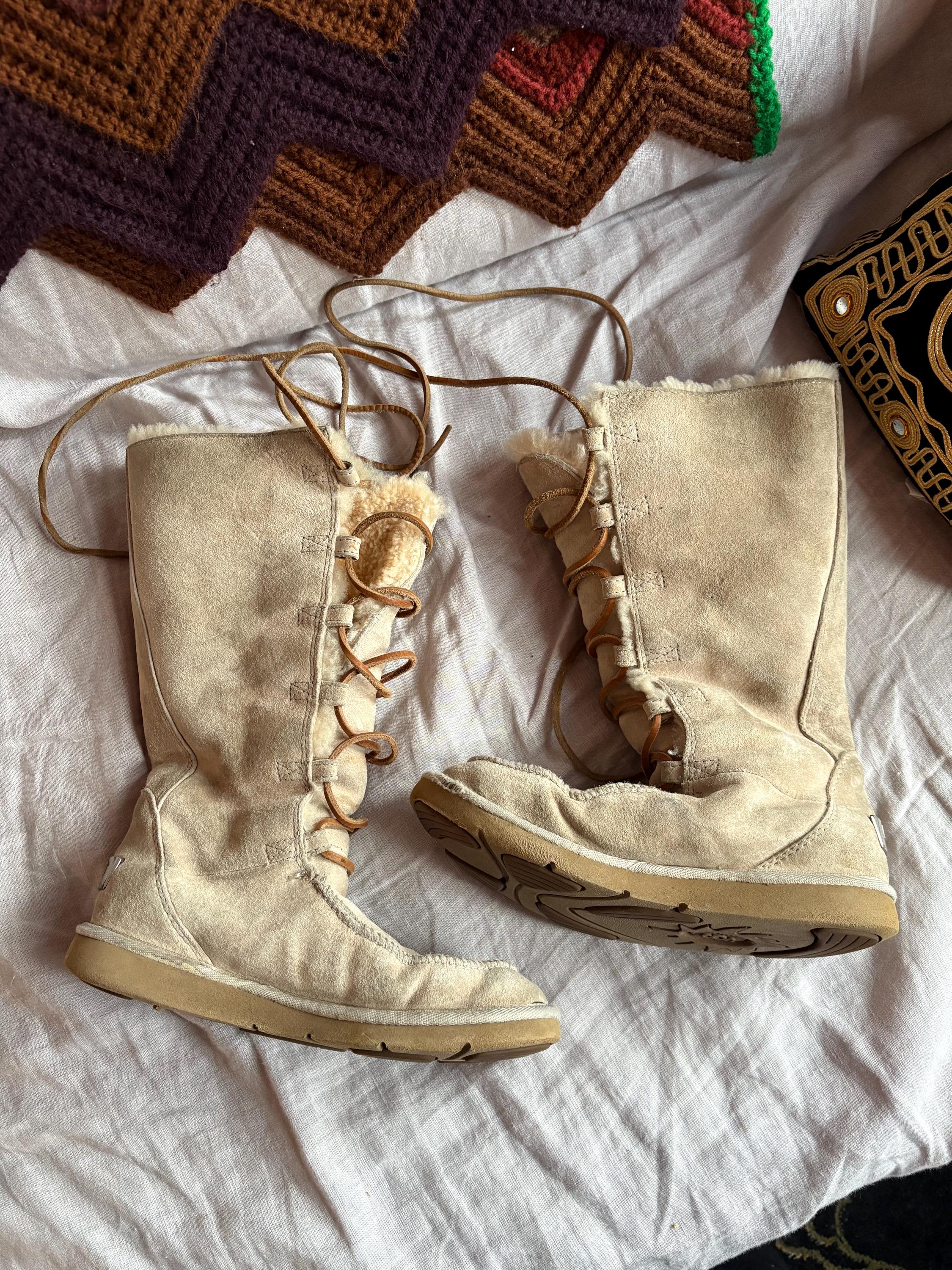 2010s Whitney Lace up Ugg Boot Sand Color - Etsy